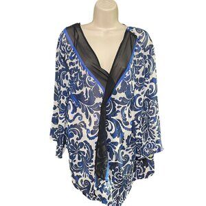 Catherines Lightweight Sheer Wrap Blue Floral Kimono Cardigan Plus Size 3X u